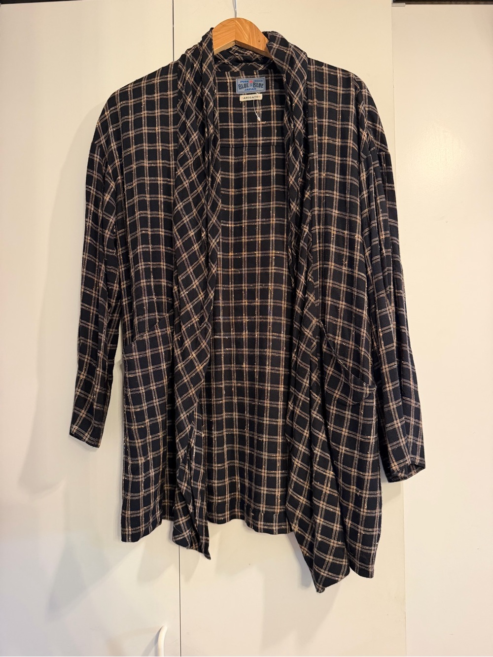 Pure blue Japan 'Arigato' style-Front Plaid Jacket - Black/Navy